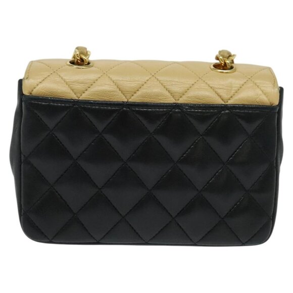 CHANEL Matelasse Chain Shoulder Bag Lamb Skin Beige Gold black CC Auth PP908 - Picture 3 of 16